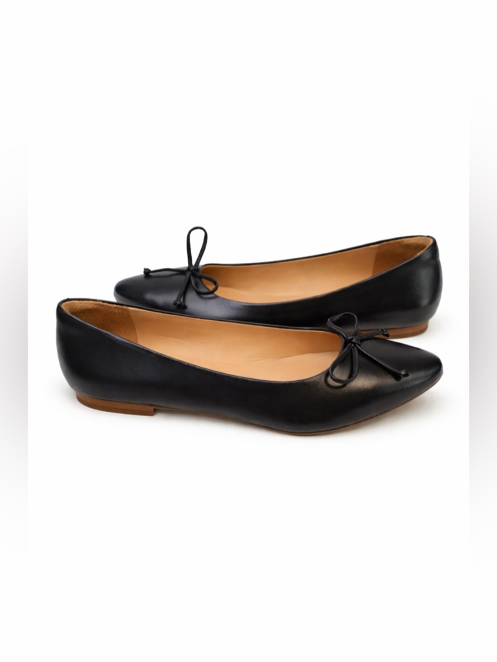 QUINCE Women's Black Italian Leather Bow Ballet Flats 9.5